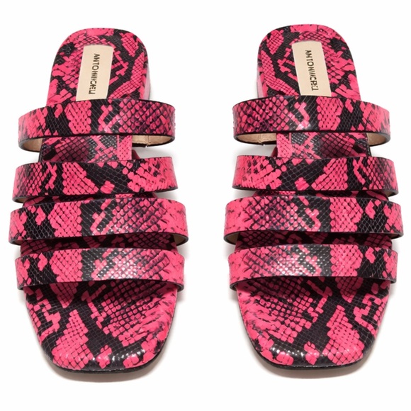 ANTONIO MELANI Shoes - Antonio Melani Merced Pink Snakeskin Multi Strap Slide Sandals